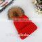 High quality cashmere knitted hat with huge big fur pompoms KR-H008