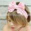 Latest fancy elastic soft stripe cotton bow tie custom children headband rabbit ears bowknot hair tie headband