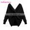 Winter Loose Bat Long Sleeve Fashion Knit Sweater Ladies Blouse Open Back