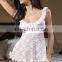 White Floral Print Lace Underwired Babydoll With Lace Trim and White Petal Accents