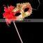 Multi-colors fashion feather Princess Mardi Gras Feather masquerade Mask With Stick masquerade mask with stones