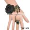 Retro Complex Black Lace Bar Tassel Adjustable Bracelet Link Flower Ring