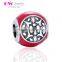 D188 lucky 925 enamel beads,silver red charms with oxide engraved logo for men