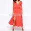 Orange Wrap Front Waist Belted Long Sleeve High Split Fashion Custom Cotton Maxi Dress
