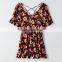 Fashion Scoop Neck With Strappy Details Half Sleeves Elastic Waist Ladies Sexy Floral Printed Romper Jumpsuit