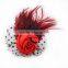 Beautiful rose with feather cloth flower hair clip/brooch,various colored rose brooches,girls hair jewelry accessory