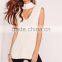 Plain White Women Knitwear With Split Hem Cut Out Front Ladies Sweater Choker Neck Chunky Tunic Cream