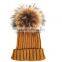 Myfur Detachable Natural Raccoon Fur Pompom Knit Hat Wholesale Winter Cap
