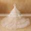 Noble A-Line Cap Sleeves Princess Ruffled Lace Applique Beaded Wedding Dress With Long Train