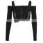 2020 new arrival women zip up leather adjustable tape Off shoulder long sleeve T-shirt short crop top