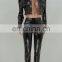 Fashion Sexy women Casual Outfits Winter Overalls PU Leather Crop Shirt+Split Pant Tracksuit Two Pieces Set