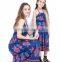 Fashion design mommy and me outfits blue floral printed mother daughter matching dress