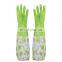 Promotional Household Tightened Cuff Durable Using Green Waterproof Kitchen Cleaning Glove Dishwashing Latex Rubber Gloves