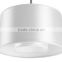 1light pendant chandelier (Lustre/La arana)in satin steel finish with a pristine white fabric double drum shade