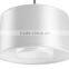 1light Pendant Chandelier (Lustre/La Arana)in Satin Steel Finish With a Pristine White Fabric Double Drum Shade