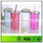 16oz double wall diamond plastic tumbler with metal lid and straw