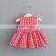 Smocked Children Clothing Wholesale Mini Short Gingham Dress With Bowknot
