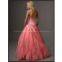 High quality halter light satin and mesh material beaded lady prom dress
