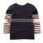 High quality stripe sleeve embroidered kids tshirts