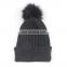 TOROS 100 acrylic hat women high quality knit hat with fake fur pompom