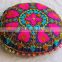 Designer Cotton Ottoman Suzani Cushion Cover Vintage Decorative Indian Round Pouffe Cover 16''