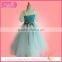 Fancy cap sleeve girls' dress silvery waistband & gauze tulle trail