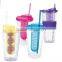 Double wall plastic straw mug with fruit infuser
