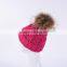 Fashion Fuchsia winter fur hat wool knitted beanie hat with fur pompoms on top KZ160075