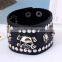 Fashion Wide Cool Rock Men Woman Soft Wrap Genuine Leather Skull Bracelet