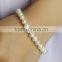 7.5 - 8.5mm alloy plated 18k gold cultured white freshwater off round pearl bracelet