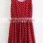dress fashion Red Polka Dot Pleated Print Sleeveless Dress