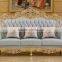 Luxury living furniture wood carving goldfoil light blue genuine leather sofa set