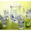 classic Glass water jug 1500ml color printing glass jug and 6pcs 250ml cup set
