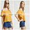 Woman Off The Shoulder Yellow Short Puff Sleeve Latest Blouse Designs
