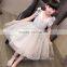 2017 new style girls fancy dress embroidery fabric pink kids party dress