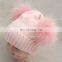 Wholesale Cute Baby Pink Knitted Kids Wool Hats Double Pom Pom Hat