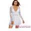 Women V neck sexy elegant long sleeve short skater dress
