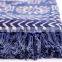 4 X 6 Ft Blue Cotton Block Print Accent Area Dhurrie Rug Hand Woven Flat Weave