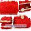 Latest 3d flower red wedding handbag/fashion evening clutch bag/flower wedding purse