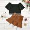 2020 European and American boutique girls' cotton knit wicking short-sleeved shirt woven fleece lace-up skirt suit summer