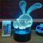 Lovely Rabbit Mode 16 Color Changing 3D Led Illusion Night Lamp With 24keys remote controller