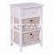 Wicker Basket White Nightstand 3 Tiers 1 Drawer Bedside End Table Organizer