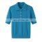 Wholesale Custom Pure Cashmere Polo Shirt Women Short Sleeves Polo Neck Solid Color Knitted Pullover Formal Style Button Spring