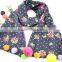 Good Quality Cute Sweet Small Floral Print Colorful Pom Pom Balls Fashion Baby Girls Winter Scarf