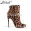 Fashion design genuine leather slim heel leopard horse hair shoes