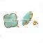 The Gopali Jewellers Aqua Chalcedony Gemstone Clover Gold Stud earrings