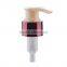 plastic lotion pumps with shiny silver aluminum shell collar
