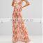 ladies clothes oem Palm print design Square neck Cut-out detailing maxi dresses long Beach Dress
