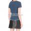 Wholesale Women Apparel Navy Short Sleeves Relaxed Round Neck Stretch-denim T-shirt(DQE0223T)