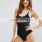 2017 MGOO One Piece Swimwear White Piping Scoop Neck Custom Gold Foil Print Swimsuit With RVCA Neoprene Logo